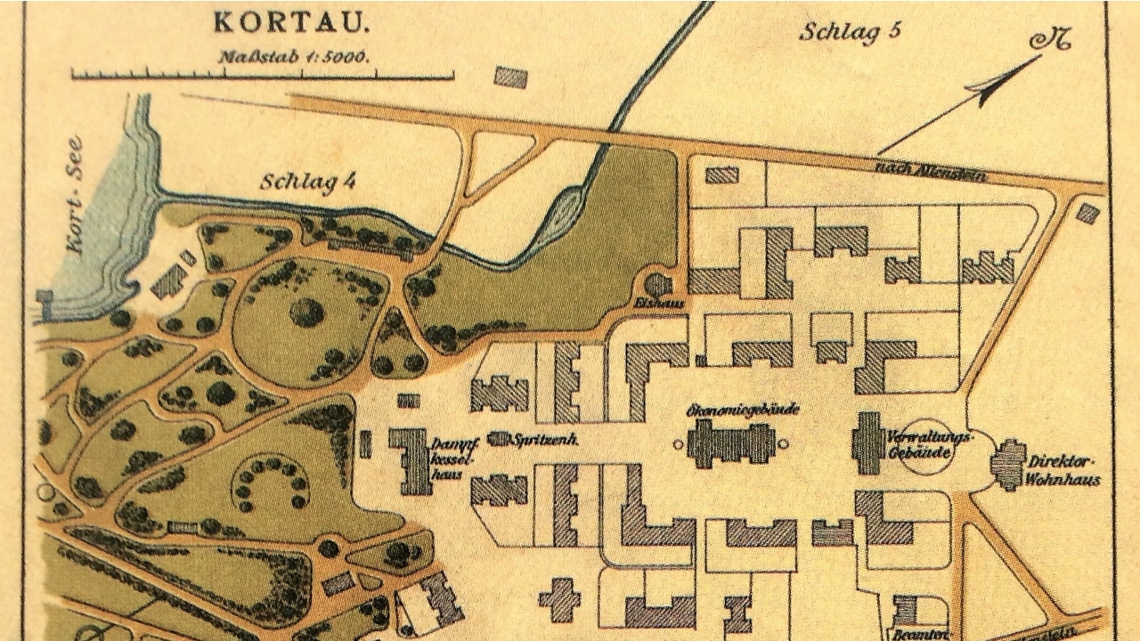 jedyny zachowany plan Kortau z 1913 r., fragment mapy Hugona Bonka w zbiorach Archiwum Państwowego w Olsztynie